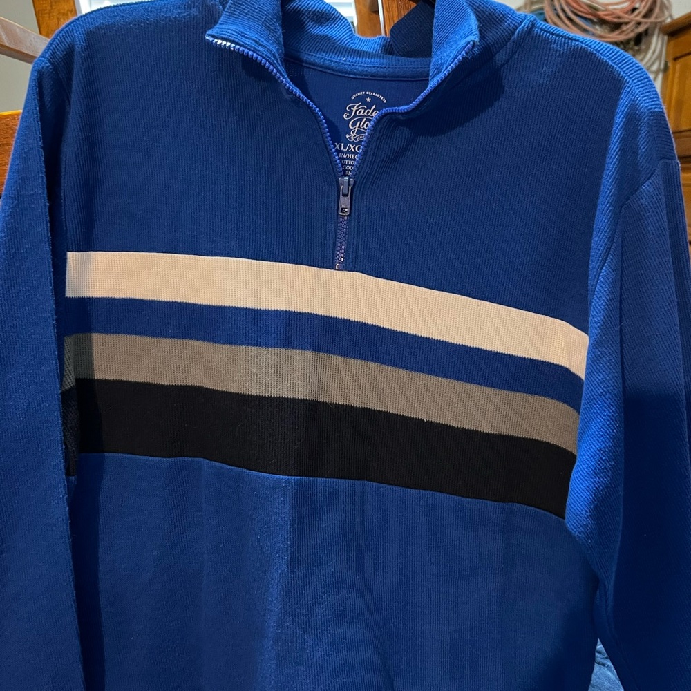 Faded Glory Men's Blue and Black Striped Zip-Up Sweater